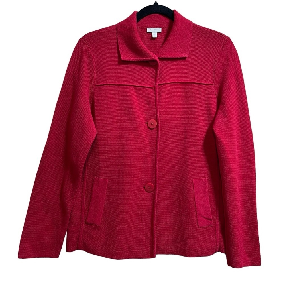Vintage Talbots Red 100% Cotton Knit Two Button Cardigan Women's Size Small